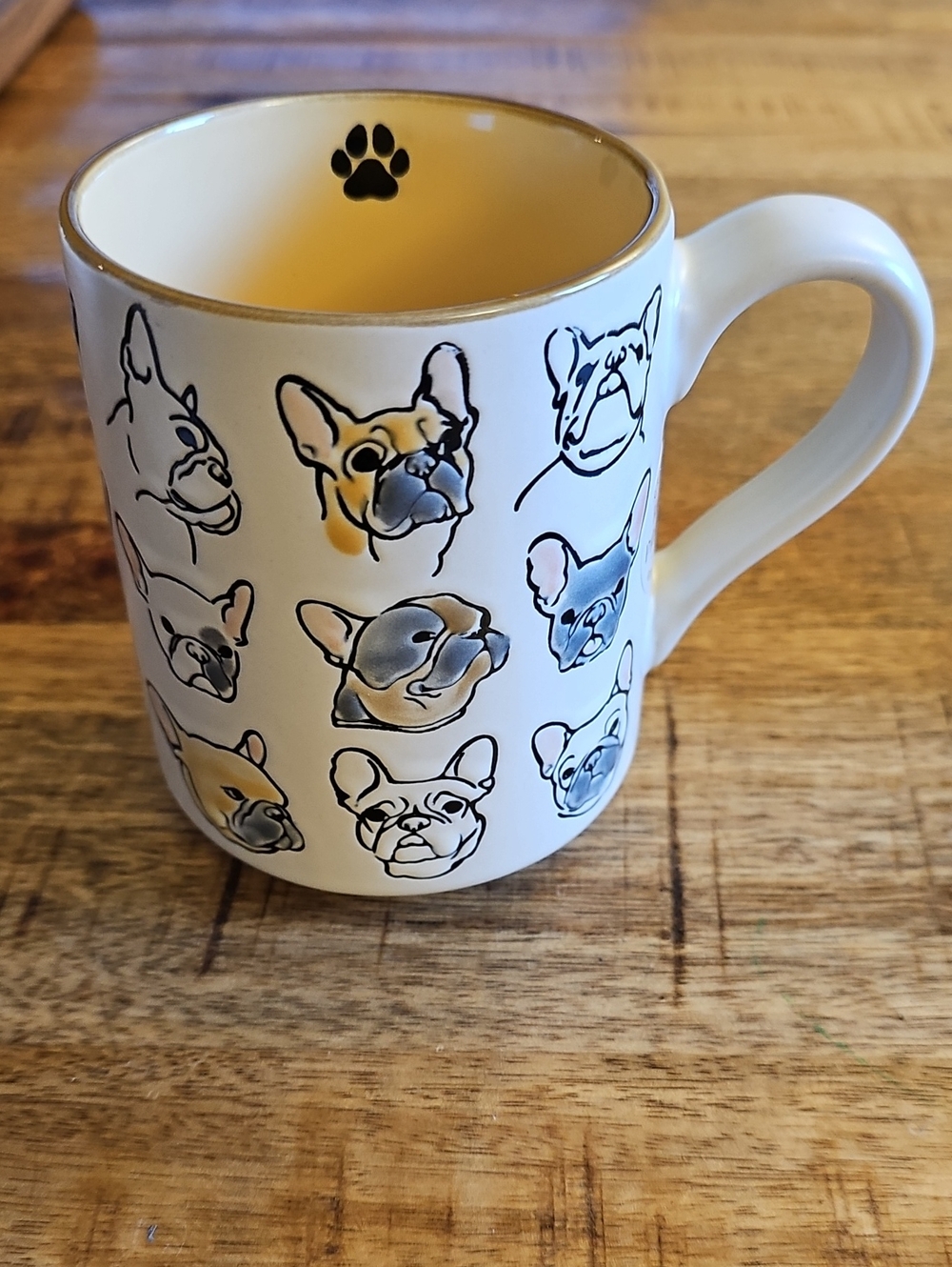 NWT Spectrum Designz French Bulldog Sketches Mug 🐾 Gold Rim & Yellow Interior